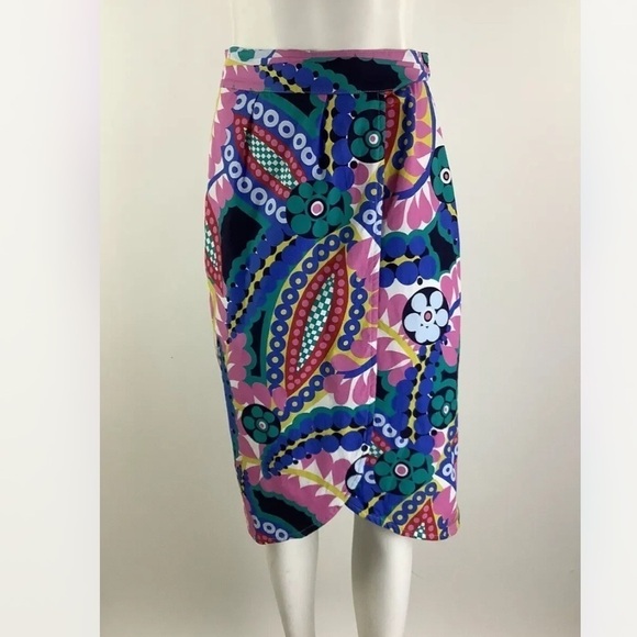 J Crew Sz 4 Tulip Hem Faux Wrap Skirt In Ratti Print Multicolor 100% Cotton - Picture 1 of 8